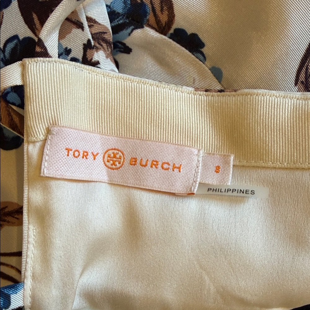 Tory Burch Cream and Blue Floral Backless Dress - Picture 9 of 16